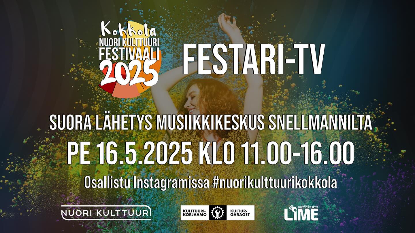 Parasta paikan päällä, mutta toimii myös telkussa! Voit seurata festarin tapahtumia myös Kpedun Mediakeskus LIMEn toteuttaman festari-tv:n kautta. Bongaa tuttuja ja näe huippuartisteja vetämässä työpajoja. Entä mitä tapahtuu messuilla? 
https://limetv.fi/live/